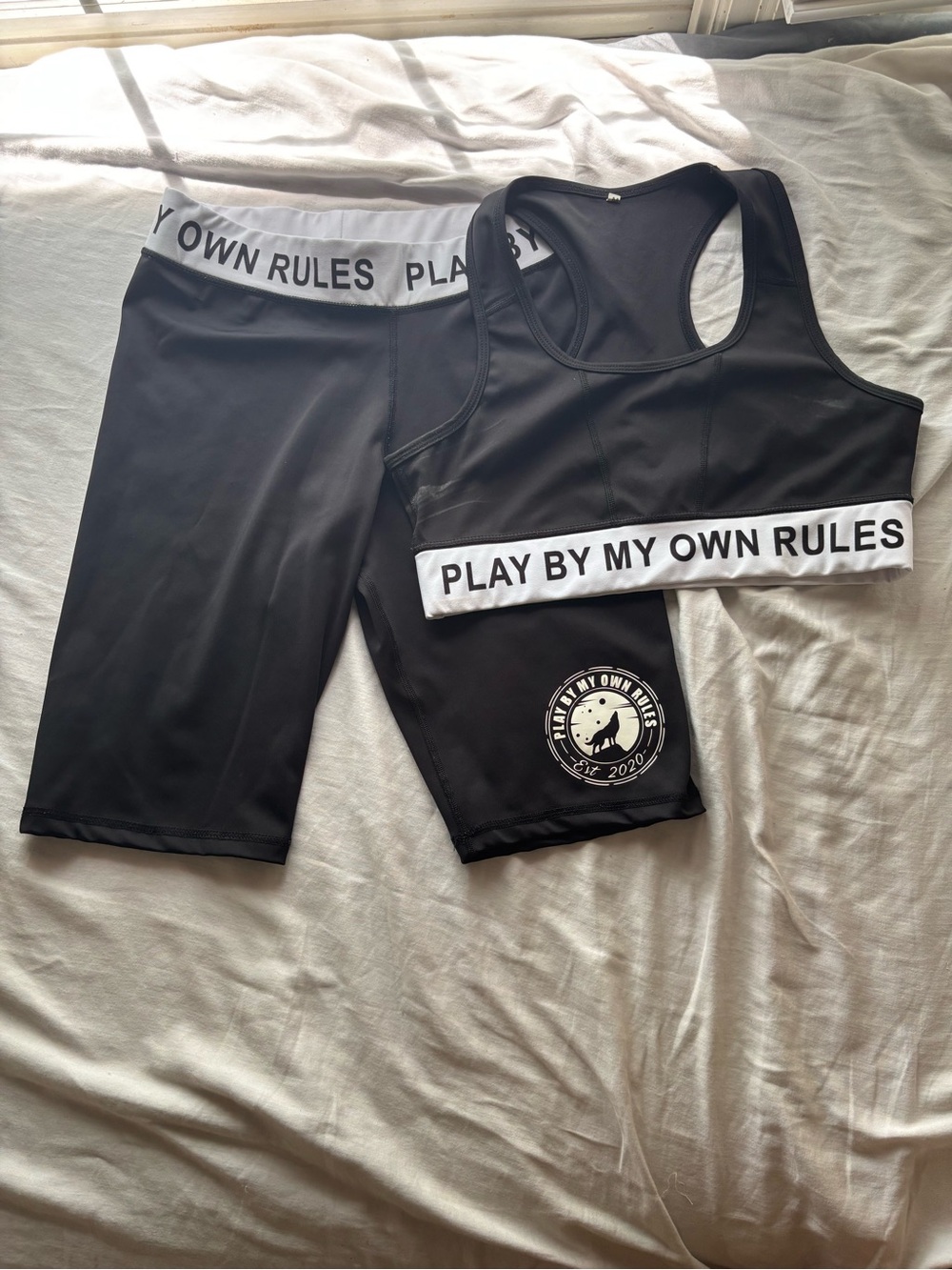 Play By My Own Rules Black Sports Bra & Biker Shorts Set - Picture 1 of 6